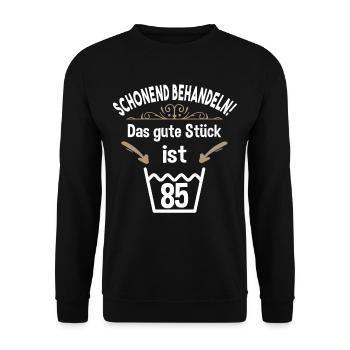 85. Geburtstag 85 Jahre Schonend Behandeln 85 - Unisex Pullover - Schwarz - Vorne - Alina (178cm) & Michal (187cm)