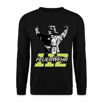 Feuerwehrmann 112 Feuerwehr Lebensretter Geschenk - Unisex Pullover - Schwarz - Vorne - Alina (178cm) & Michal (187cm)