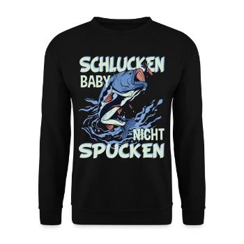 Angler Fischer - Schlucken Baby nicht Spucken - Unisex Pullover - Schwarz - Vorne - Alina (178cm) & Michal (187cm)