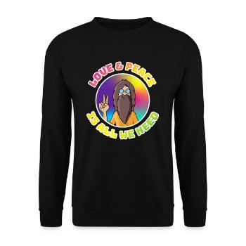 Love And Peace Hippie Humor bunt pastell - Unisex Pullover - Schwarz - Vorne - Alina (178cm) & Michal (187cm)