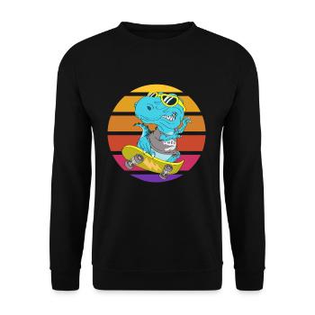 Skater Dinosaurier TRex - Unisex Pullover - Schwarz - Vorne - Alina (178cm) & Michal (187cm)