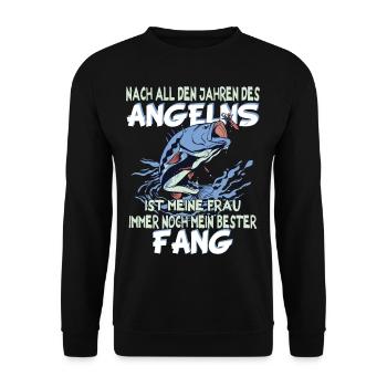Mein Bester Fang - Angeln Angler Angel Spruch - Unisex Pullover - Schwarz - Vorne - Alina (178cm) & Michal (187cm)