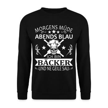 Bäcker Konditor - Morgens Müde Abends Blau - Unisex Pullover - Schwarz - Vorne - Alina (178cm) & Michal (187cm)