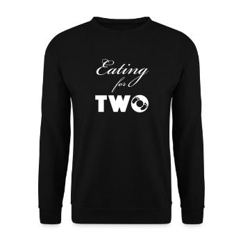 Essen für zwei! Schwangere Frau Lustiger Spruch - Unisex Pullover - Schwarz - Vorne - Alina (178cm) & Michal (187cm)