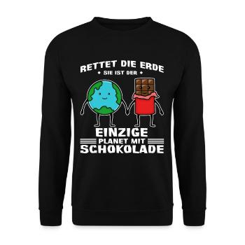 Rettet die Erde einzige Planet mit Schokolade - Unisex Pullover - Schwarz - Vorne - Alina (178cm) & Michal (187cm)