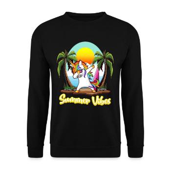 Summer Vibes Unicorn Vacation Colorful Humor - Unisex Sweatshirt - black - Front - Alina (178cm) & Michal (187cm)