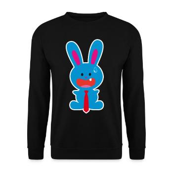 A tooth blue office rabbit with a tie in a panic - Unisex Sweatshirt - black - Front - Alina (178cm) & Michal (187cm)