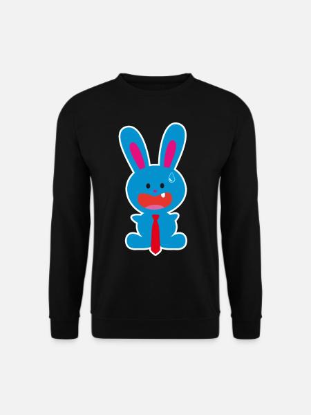 Ein Zahn blauer Büro Hase mit Krawatte in Panik - Unisex Pullover - Schwarz