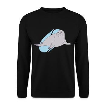 Seehund Lineart künstlerisch - Unisex Pullover - Schwarz - Vorne - Alina (178cm) & Michal (187cm)