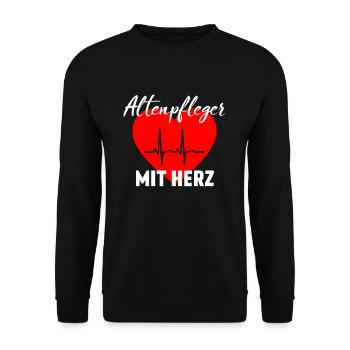 Altenpfleger mit Herz - Unisex Pullover - Schwarz - Vorne - Alina (178cm) & Michal (187cm)