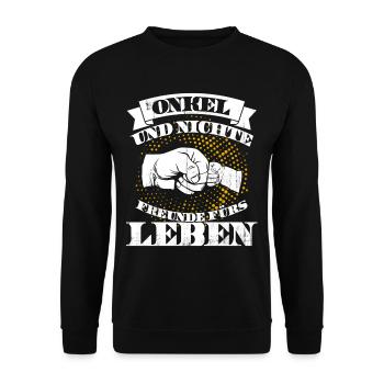 Onkel und Nichte. Freunde fürs Leben. Geschenk - Unisex Pullover - Schwarz - Vorne - Alina (178cm) & Michal (187cm)