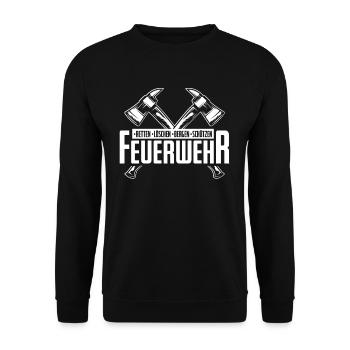 Feuerwehr Fire Fighter Feuerwehrmann Löschfahrzeug - Unisex Pullover - Schwarz - Vorne - Alina (178cm) & Michal (187cm)