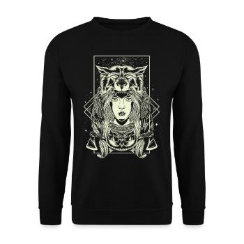 chief woman wolf owl shaman dream mystical - Unisex Sweatshirt - black - Front - Alina (178cm) & Michal (187cm)