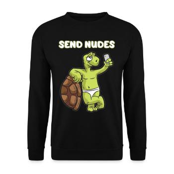 SEND NUDES süße nackte Schildkröte Nackidei - Unisex Pullover - Schwarz - Vorne - Alina (178cm) & Michal (187cm)