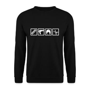 Friseur Coiffeur Friseurin Hairstylist Geschenk - Unisex Pullover - Schwarz - Vorne - Alina (178cm) & Michal (187cm)