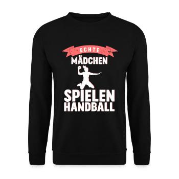 Echte Mädchen spielen Handball - Unisex Pullover - Schwarz - Vorne - Alina (178cm) & Michal (187cm)