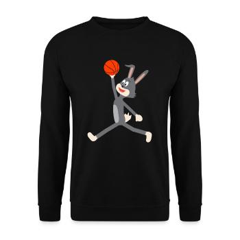 Toon Hase Basketball Fliegen in der Luft Dunking - Unisex Pullover - Schwarz - Vorne - Alina (178cm) & Michal (187cm)