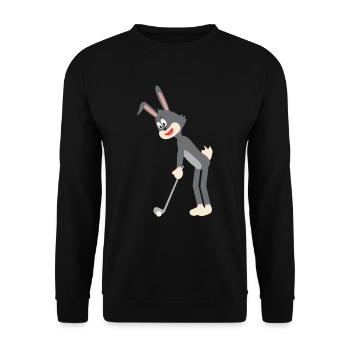 Cartoon Hase Schläg den Golfball - Unisex Pullover - Schwarz - Vorne - Alina (178cm) & Michal (187cm)