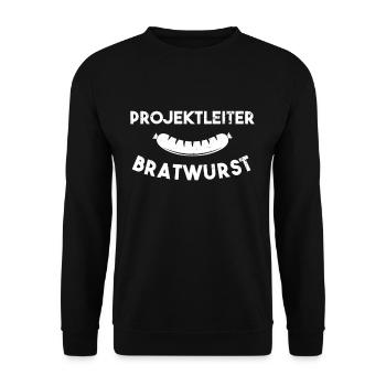 Projektleiter Bratwurst - BBQ Geschenk - Unisex Pullover - Schwarz - Vorne - Alina (178cm) & Michal (187cm)