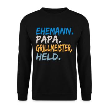 Ehemann Papa Grillmeister Held Geschenkidee Vater - Unisex Pullover - Schwarz - Vorne - Alina (178cm) & Michal (187cm)