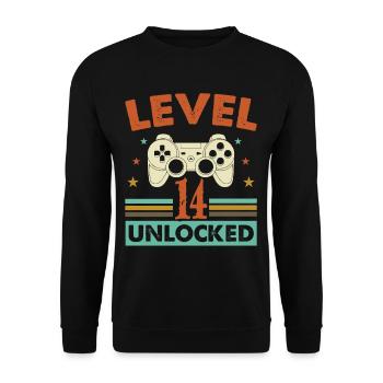14th birthday gamer level 14 unlocked gift - Unisex Sweatshirt - black - Front - Alina (178cm) & Michal (187cm)