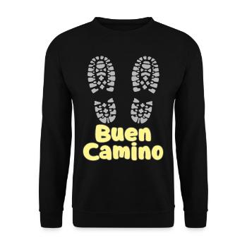BUEN CAMINO Pilgergruß Pilger Humor - Unisex Pullover - Schwarz - Vorne - Alina (178cm) & Michal (187cm)