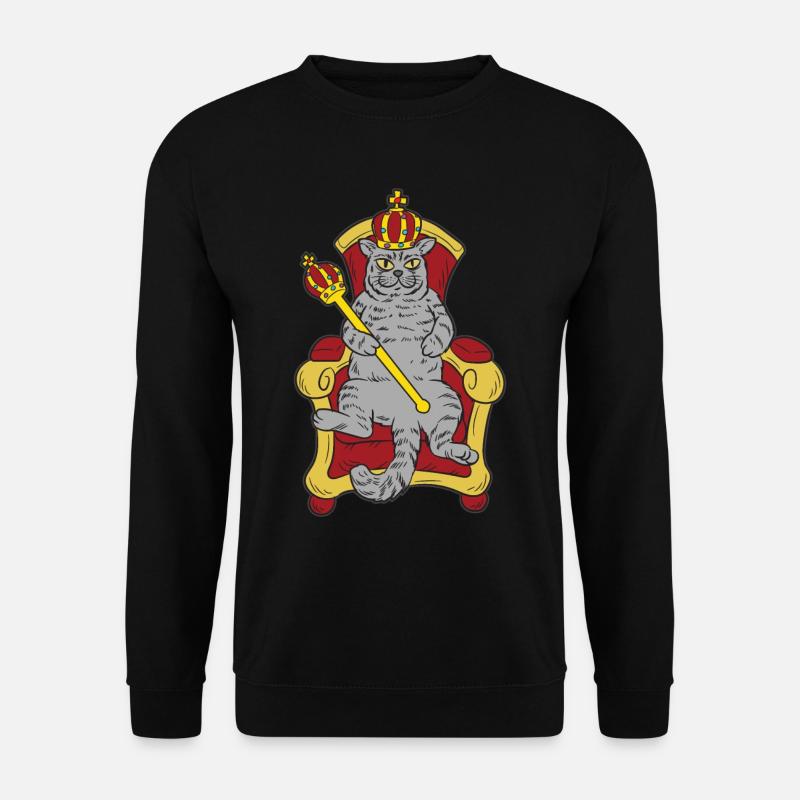 Katzen König auf Thron mit Zepter und Krone - Unisex Pullover - Schwarz