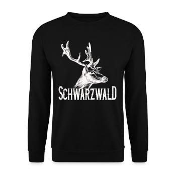 Schwarzwald Heimat mit Hirsch - Unisex Pullover - Schwarz - Vorne - Alina (178cm) & Michal (187cm)