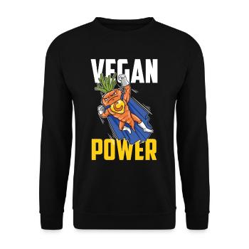 Vegan Power Vegan Vegetarian Karrote Superhero - Unisex Sweatshirt - black - Front - Alina (178cm) & Michal (187cm)
