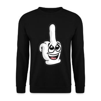 Lachender Mittelfinger Frecher Stinkefinger Humor - Unisex Pullover - Schwarz - Vorne - Alina (178cm) & Michal (187cm)