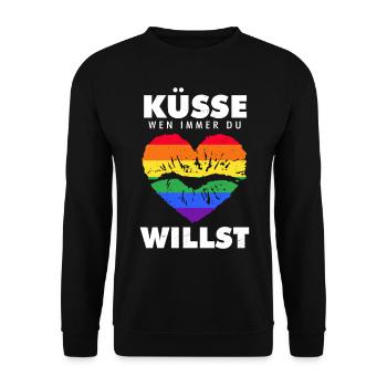 Küsse wen du willst LGBT Pride Schwule Lesben - Unisex Pullover - Schwarz - Vorne - Alina (178cm) & Michal (187cm)