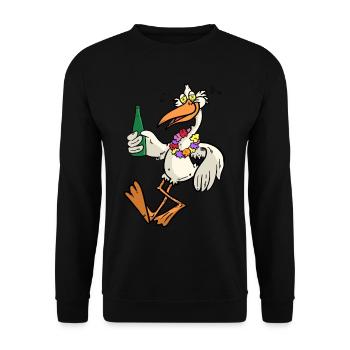 Betrunkener Storch - Unisex Pullover - Schwarz - Vorne - Alina (178cm) & Michal (187cm)