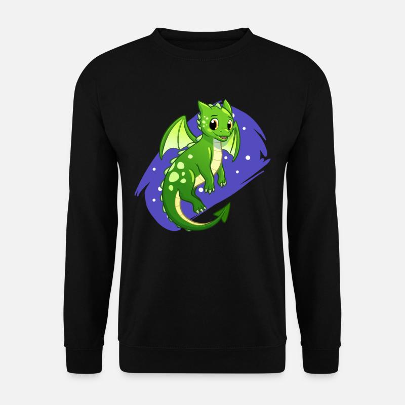 Süßer grüner Baby Drache Kinder Cartoon Humor - Unisex Pullover - Schwarz