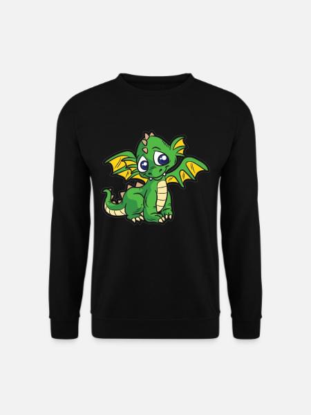 Süßer grüner Baby Drache Kinder Cartoon Humor - Unisex Pullover - Schwarz