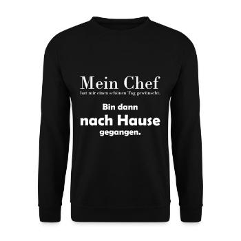 Ich geh nach Hause Arbeit Humor Spruch Kollegen - Unisex Pullover - Schwarz - Vorne - Alina (178cm) & Michal (187cm)