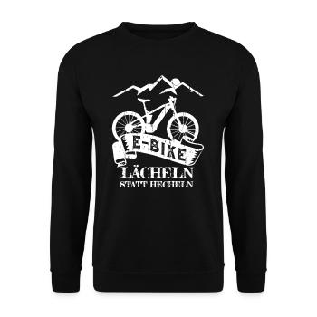 E-Bike - Lächeln statt Hecheln - Unisex Pullover - Schwarz - Vorne - Alina (178cm) & Michal (187cm)
