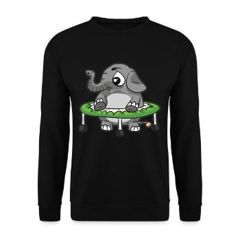 Dicker Elefant im Trampolin - Unisex Pullover - Schwarz - Vorne - Alina (178cm) & Michal (187cm)