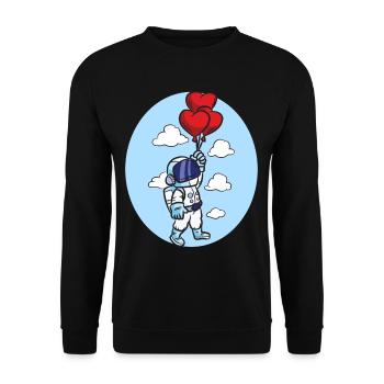 ASTRONAUT HEART BALLON - Unisex Pullover - Schwarz - Vorne - Alina (178cm) & Michal (187cm)