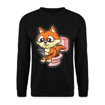 Süßer Fuchs mit Smartphone auf Toilette - Unisex Pullover - Schwarz - Vorne - Alina (178cm) & Michal (187cm)