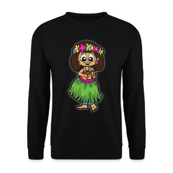 Hula Mädchen mit Bastrock Ukulele Blumenkette - Unisex Pullover - Schwarz - Vorne - Alina (178cm) & Michal (187cm)
