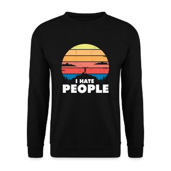 Ich hasse Menschen Wandern Wanderer Geschenk - Unisex Pullover - Schwarz - Vorne - Alina (178cm) & Michal (187cm)