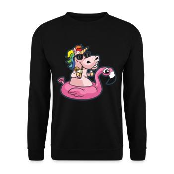 POOL PARTY Einhorn Flamingo - Unisex Pullover - Schwarz - Vorne - Alina (178cm) & Michal (187cm)