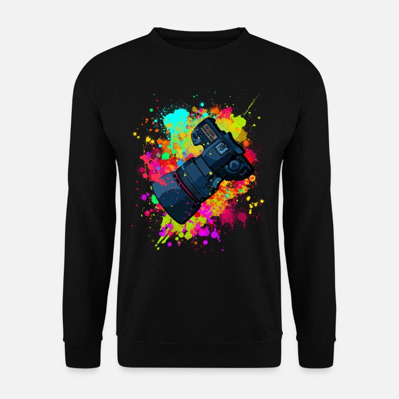 tolle Kamera mit Objektiv in Farbkleckse Geschenk - Unisex Pullover - Schwarz