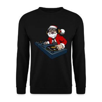 Weihnachtsmann am Dj Pult Geschenk für Diskjockey - Unisex Pullover - Schwarz - Vorne - Alina (178cm) & Michal (187cm)