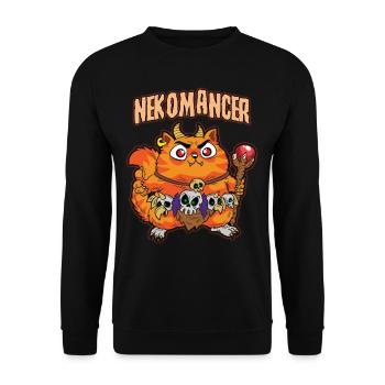 NEKOMANCER Neko Katze Magier Totenbeschwörer Humor - Unisex Pullover - Schwarz - Vorne - Alina (178cm) & Michal (187cm)