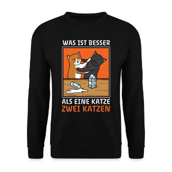 Was ist besser als eine Katze zwei Katzen Spruch - Unisex Pullover - Schwarz - Vorne - Alina (178cm) & Michal (187cm)