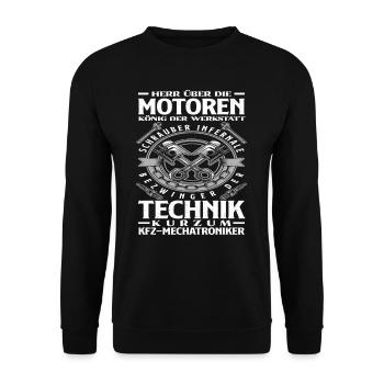 KFZ Mechatroniker Motor - Unisex Pullover - Schwarz - Vorne - Alina (178cm) & Michal (187cm)