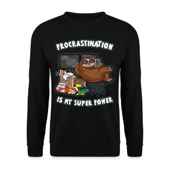 PROCRASTINATION Is My Super Power Faules Faultier - Unisex Pullover - Schwarz - Vorne - Alina (178cm) & Michal (187cm)