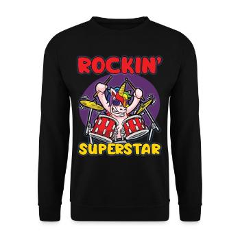 ROCKIN SUPERSTAR rocker unicorn drummer humor - Unisex Sweatshirt - black - Front - Alina (178cm) & Michal (187cm)