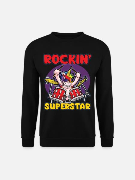 ROCKIN SUPERSTAR rocker unicorn drummer humor - Unisex Sweatshirt - black